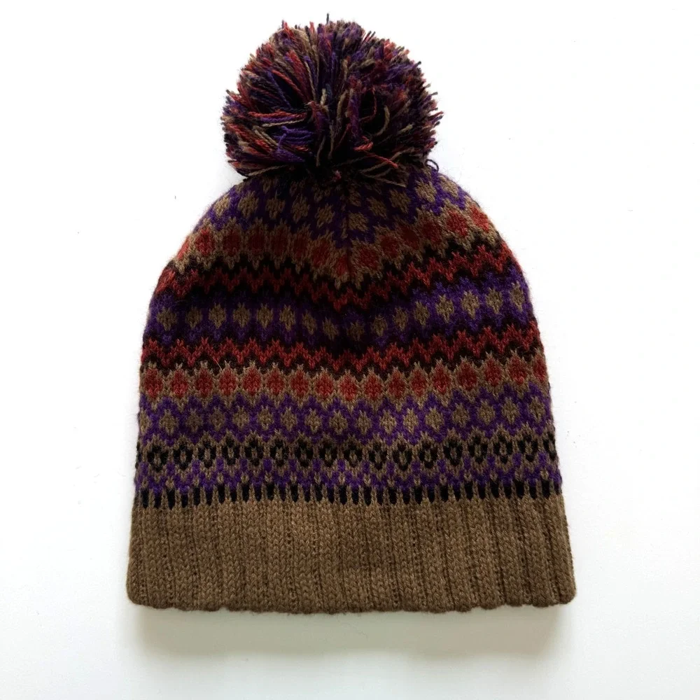 WIGWAM Pom Pom Beanie Hat Adult One Size Brown‎ Orange Cap